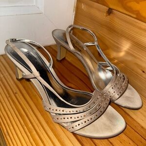 Women's Gold jeweled Strappy kitten Heels nina